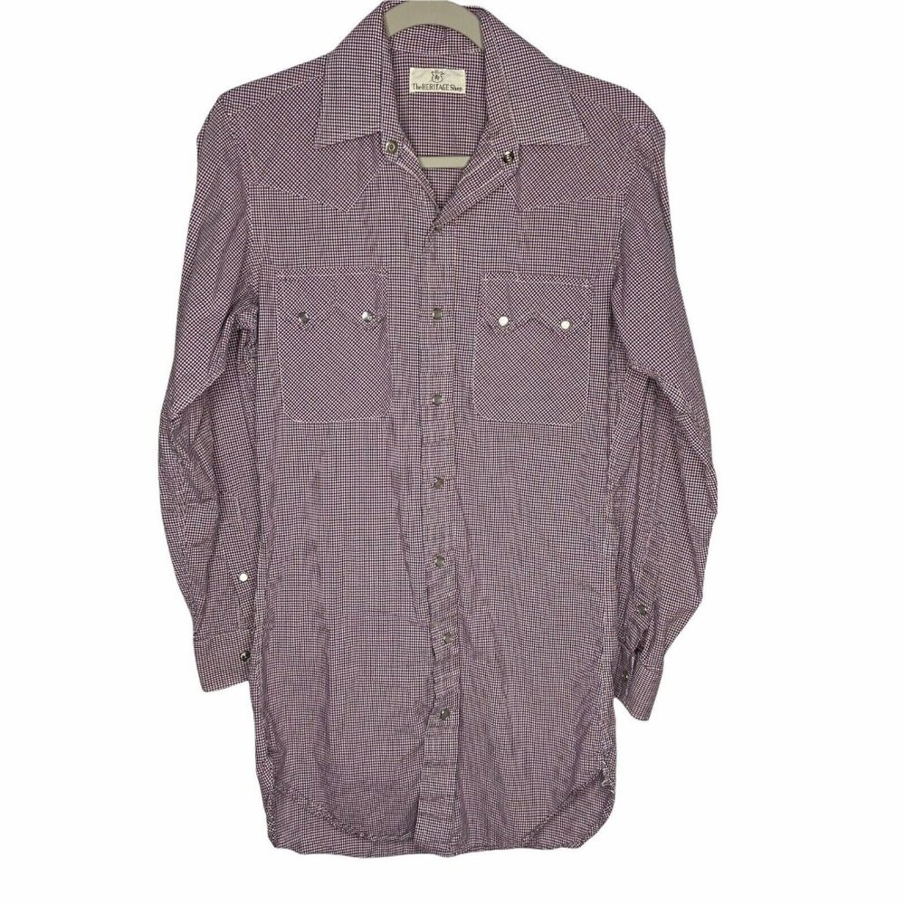 Mens Gingham Cowboy Shirt with Pearl Snaps Size Me Blue Red The Heritage Shop
